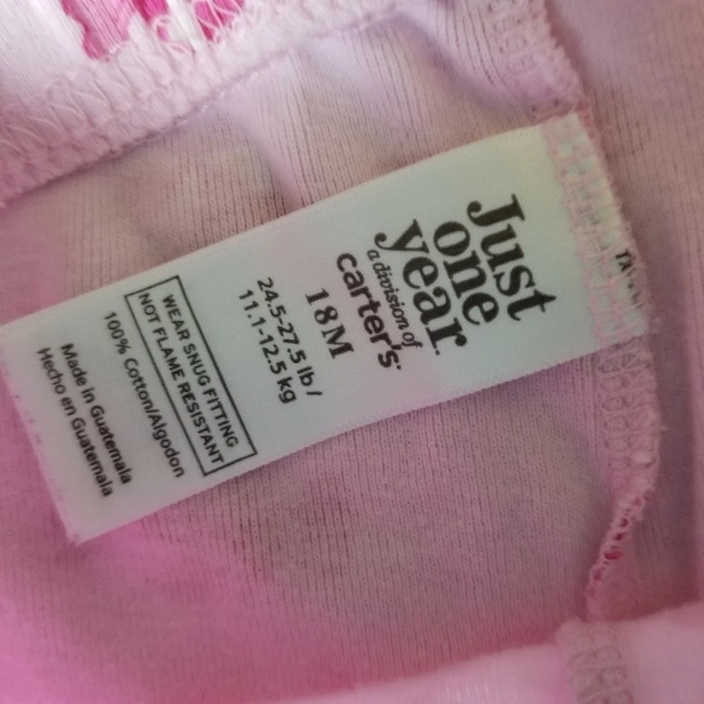 Just one year Carter's pink and red peppermint 2 piece pajama size 18 mo